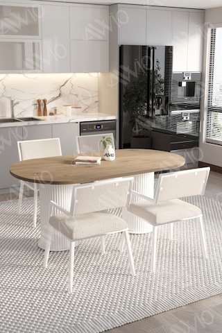 Avvio Tracy Bohem Ayak 80x140 Yemek Masası Mutfak Masası 4 Kişilik Masa Sandalye Takımı Akçaağaç