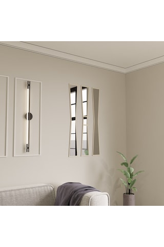 Lüks 3 Parçalı Pleksi Aynalı Ahşap Duvar Dekoru Krem