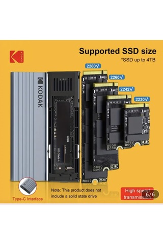 Kodak E020 M2 Nvme Muhafaza Kutusu Ce Lisanslı 2280/2260/2242/2230/ 10gbps Usb 3.2 Yüksek Hızlı Son Nesil Teknoloji Metal Sağlam
