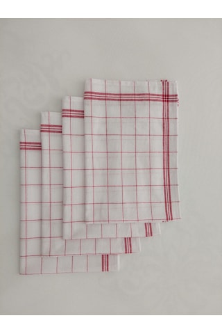 Pamuklu Beyaz Kırmızı Çizgili Renkli 4'lü Kurulama Bezi,peçete