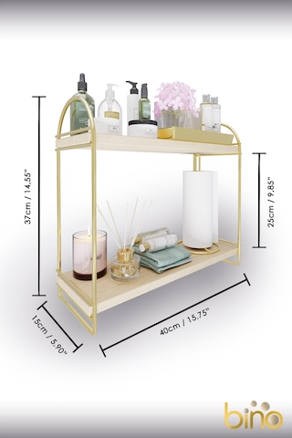Bino Mutfak Rafı Masaüstü Düzenleyici Organizer Mutfak Banyo Dolabı 2 Katlı Raf Oval Raf Kitaplık Altın