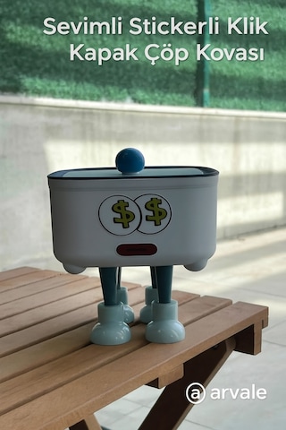 Sevimli Klik Kapak Stickerlı Çöp Kovası 1,8 Litre