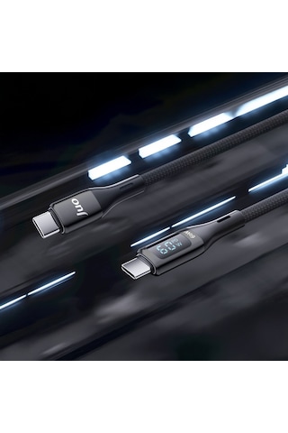 Juo 60W Dijital Led Ekranlı Örgülü Usb Type-c To Type-c Hızlı Şarj ve Data Kablosu 1M