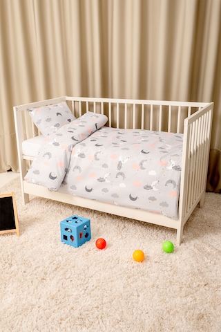 Bebek Nevresim Takımı Fermuarlı, 95x145 CM Gri Ay
