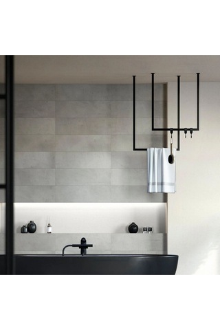 Tensy Metal İkili Set Tavan Askılı Banyo Havlu Ve Bornoz Askılığı Siyah