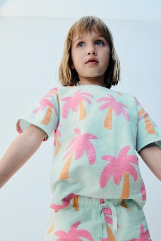 Lolliboomkids Kız Çocuk Palmiye Desenli Mint Yeşili T-shirt Şort Alt Üst Takım 2 Parça Mint Yeşil Mint Yeşili