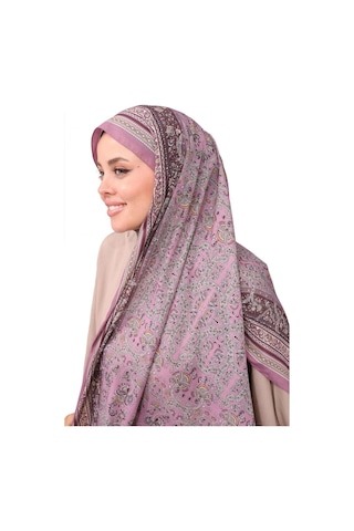 Premium Lux Original Etnik Desen Şal Vual İpek, 1. Sınıf, Hafif, Rahat, Şık, Tesettür Giyim Lila