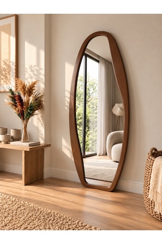 Mirroir Ahşap Çerçeveli Antik Eskitme Vintage Boy Aynası Ceviz