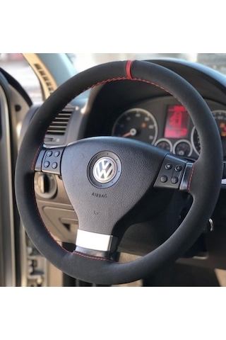 Vw Passat Alkantra Kırmızı Yüzüklü Dikmeli Direksiyon Kılıfı