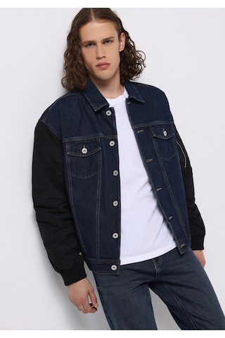 Colins Oversize Fit Düğmeli Astarsız Erkek Koyu Mavi Ceket Cl1076080 Q1.v1 Dn44498 Denim