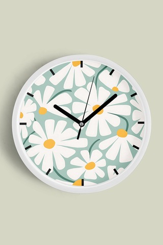 Soyut Papatya Modern Duvar Saati - 30cm - Önü Camlı Beyaz Kasa - Sessiz Mekanizma Beyaz