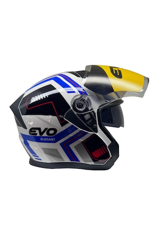 Kask Evo Marka Çenesiz Yarım Kask Beyaz - Mavi