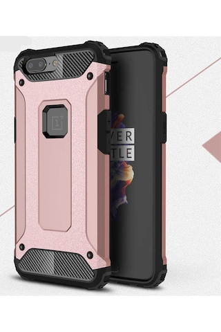 Kilifone - One Plus 5 Uyumlu - Kılıf Çift Katman Koruyucu Crash Military Tank Kılıf - Rose Gold Rose Gold