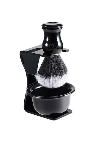 Bosphorusboutique02 3'ü 1 Arada Tıraş Seti - Saf Porsuk Kılı Fırçası, Sabun Kabı Ve Fırça Tutucu Siyah, Kullanışlı Ve Pratik Siyah