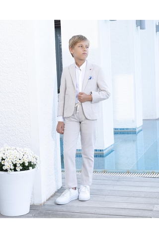 Erkek Çocuk Takım Elbise 3'lü Spor Takım Ceket-pantolon-gömlek 3-14 Yaş Bej