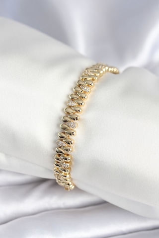 Pirinç Gold Renk Damla Model Zirkon Taşlı Kadın Bileklik Çok Renkli