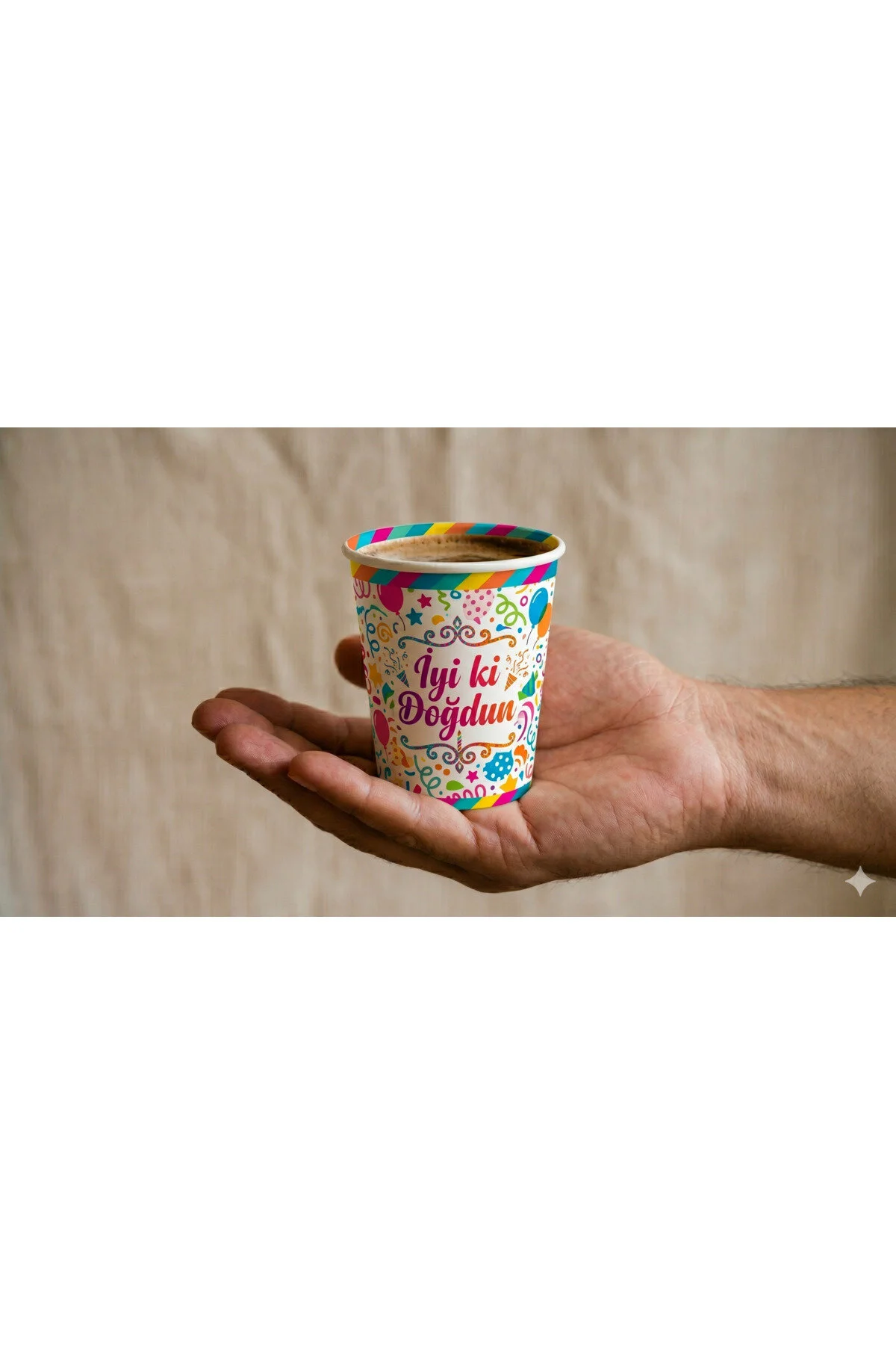 500 Adet 7 Oz Karton Bardak "iyi Ki Doğdun" Baskılı Tek Kullanımlık Sıcak & Soğuk Uyumlu 100 Adet