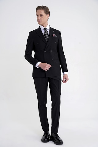 Efor Slim Fit Çift Yırtmaç %95 Pamuk Siyah Çizgili Kruvaze Takım Elbise Tk 945