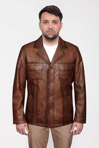 Derije Gomez Hakiki Deri Erkek Taba Punto Dikiş Detaylı Ceket-Mont