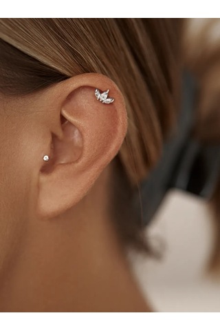 Zoloto Russkih 925 Ayar Gümüş Sünger Taşlı Helix Labret Küpe Piercingi 156113791 Gri