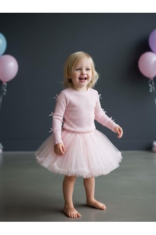 Zekids Kız Bebek Pamuklu Kolları Fiyonk Detaylı Kaşkorse Bluz-16521 Pembe