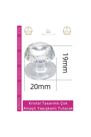 Kulp Kristal Elmas Kesim Vidasız Montaj Dekoratif Çok Amaçlı Yapışkanlı Tutacak Buton - 4 Adet Çok Renkli