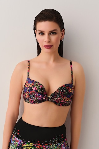 Suwen Garden Önden Bağcıklı Full Dolgulu Bikini Üst Sb2564011061106 Siyah Çiçek Desenli