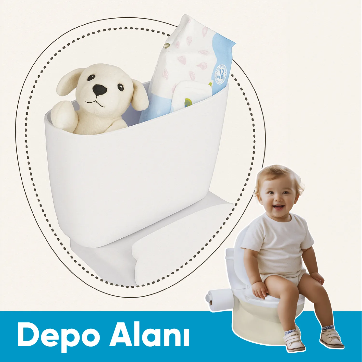 Dolu Nuve Eğitici Lazımlık Bej - Beyaz