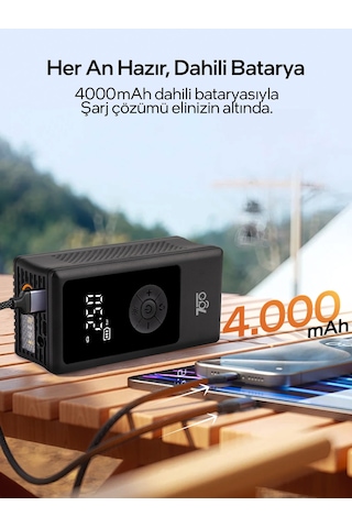 7go 7a3 Hava Pompası & Powerbank 150 Psı Ultra Basınç, Led Işıklı, Lcd Ekranlı, 4000mah Taşınabili