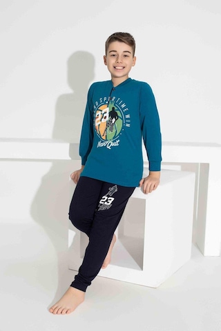 Tarık Erkek Çocuk Basketbol Desenli Uzun Kollu Pijama Takımı-956 Mavi