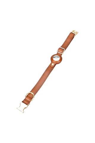 Doggo Gerçek Deriden El Yapımı Köpek Tasması Apple Airtag Uyumlu 50 CM Taba