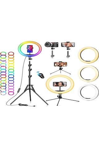 Smayling 10'' Rgb Ring Light Tripod 37 Renk Modu Led Işık Telefon Tutucu Bluetooth Kumandalı Profesyonel Çekim Işığı