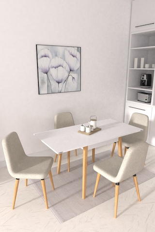 Vilinze Tosya Sandalye Avanos Ahşap Mdf Kanatlı Mutfak Masası Takımı - 70x70+70 Cm Krem