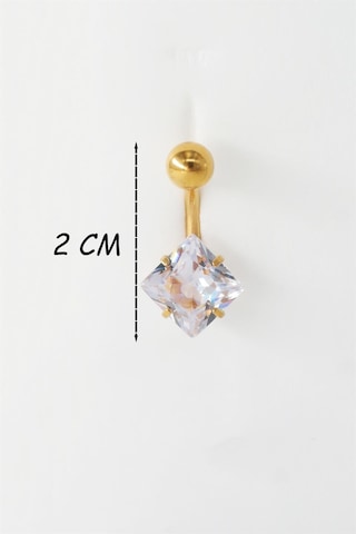 Kadın 316l Anti Alerjenik Topcuklu Baget Zirkon Taşlı Göbek Piercing