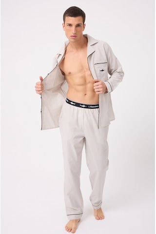 L'espadon Marısılk Premium Dokuma Uzun Kollu Uzun Paçalı Erkek Pijama Takımı-3203 Bej