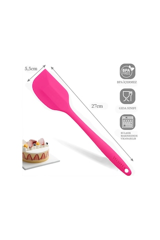2li Fuşya Silikon Kaşık Spatula Yanmaz Yapışmaz Çizmez 27cm