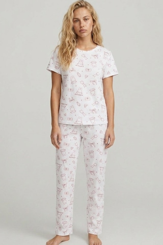 Siyah İnci Mevsimlik İnce Örme Pijama Takım 8017 Beyaz Bordo Tavşan