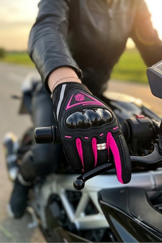 Forestia Pembe Uzun Boy Tam Parmak Kadın Motosiklet Eldiveni - Motorcu Eldiveni & Ultra Şık Unısex Motorcu Eldiven