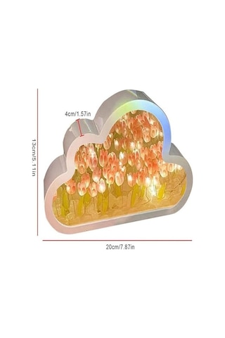 Prestigegoods Bulut Lale Aynalı Gece Lambası - Led Bulut Lale Lambası - Kendin Yap Lale Lambası - Ayna Eşliğinde Pembe