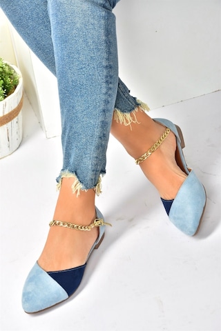 Fox Shoes Mavi/lacivert Süet Zincir Detaylı Kadın Babet P726054502 Mavi