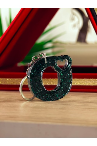 Harfli Anahtarlık Epoksi Kişiye Özel Yapım El Yapımı Harf Anahtarlık Kalp Model Özel Tasarım Hediyelik Ürün Kalp Desenli Simli Anahtarlık Beyaz - Yeşil