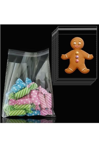 100 Adet 8x12 Kendinden Yapışkanlı Açılıp Kapanabilir Şeker Kurabiye Şeffaf Plastik Poşet Torba