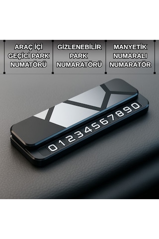 Polham Metal Ultra Şık Araç İçi Geçici Park Numaratörü, Gizlenebilir, Manyetik Ve Fosforlu Numaratör 1 Adet