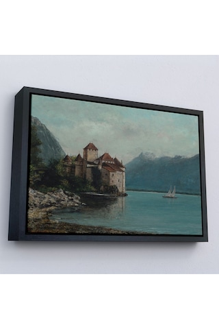 Çerçeveli Gustave Courbet - Cenevre Gölü'ndeki Chillon Kalesi Tablo-7094
