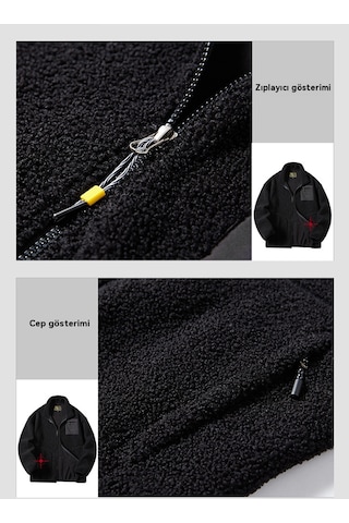 Erkek Sonbahar Ve Kış Kuzu Derisi Kalın Polar Ceket Mavi