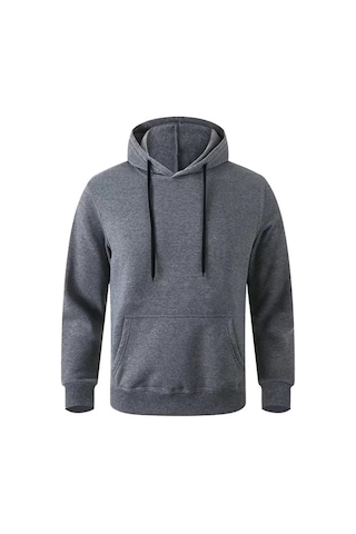 Etiler Collection Erkek Uzun Kol Kapşonlu Basic Sweatshirt Hoodie - Füme