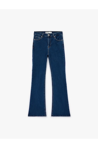 Koton Normal Bel Cepli Düğmeli İspanyol Paça Denim Pantolon - Flare Jeans Koyu İndigo 6sal40140md İndigo