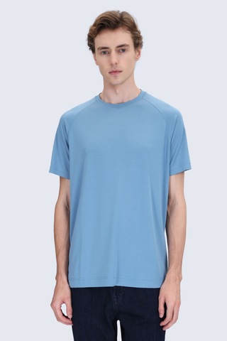 Hatemoğlu Mavi Regular Fit Bisiklet Yaka Reglan Kol Tişört