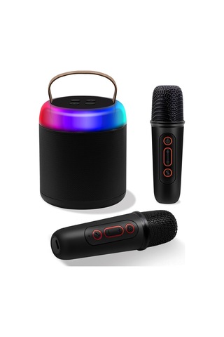 Ruicoo Ev Ktv İçin Taşınabilir Bluetooth Hoparlör - İki Mikrofonlu, Dsp Çip, Rgb Işık, Tf Kart Desteği Siyah