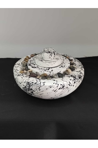 Dekoratif Masa Üstü Yuvarlak Ateş Çukuru Taş Şömine-500 Ml Yakıt Hediyeli - Siyah Mermer